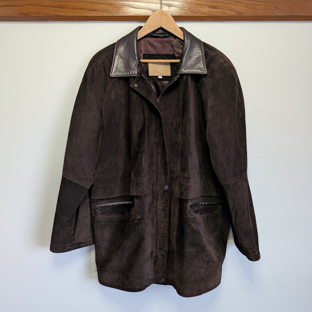 Vintage Genuine Suede Leather Jacket Mens Large The Olde Hide House Brown Boho